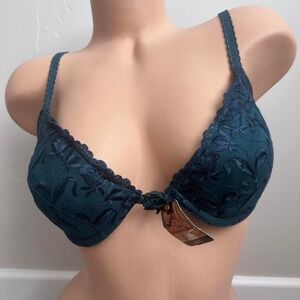 Vintage 90's Victoria's Secret Miracle Bra sz 36C forest green embroidered